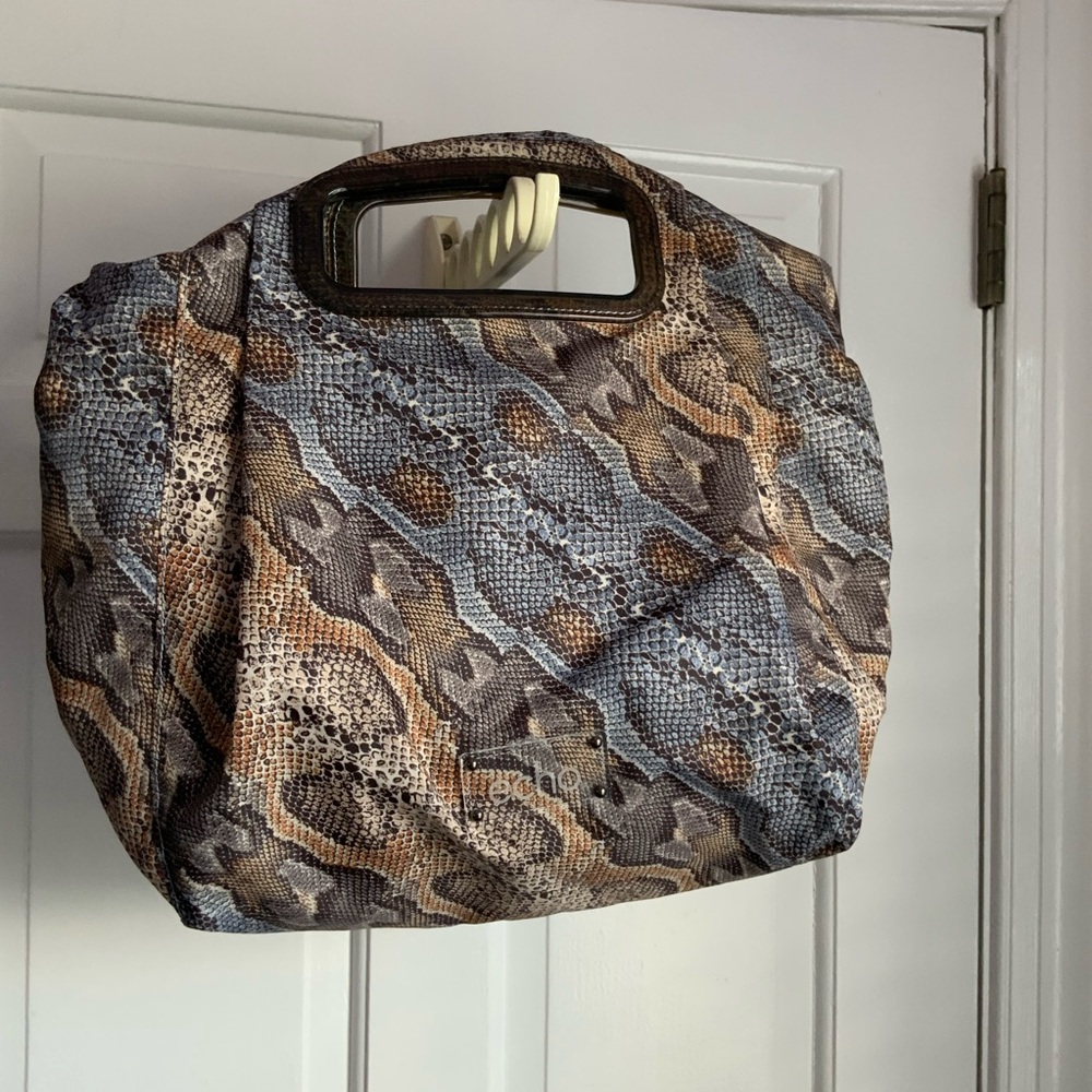ECHO Brown and Gray Snake Print Tote Bag